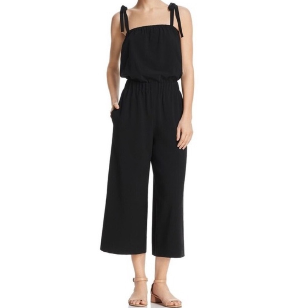 New Dylan Gray Sleeveless Cropped Wide Leg Jumpsuit Black Tied Straps